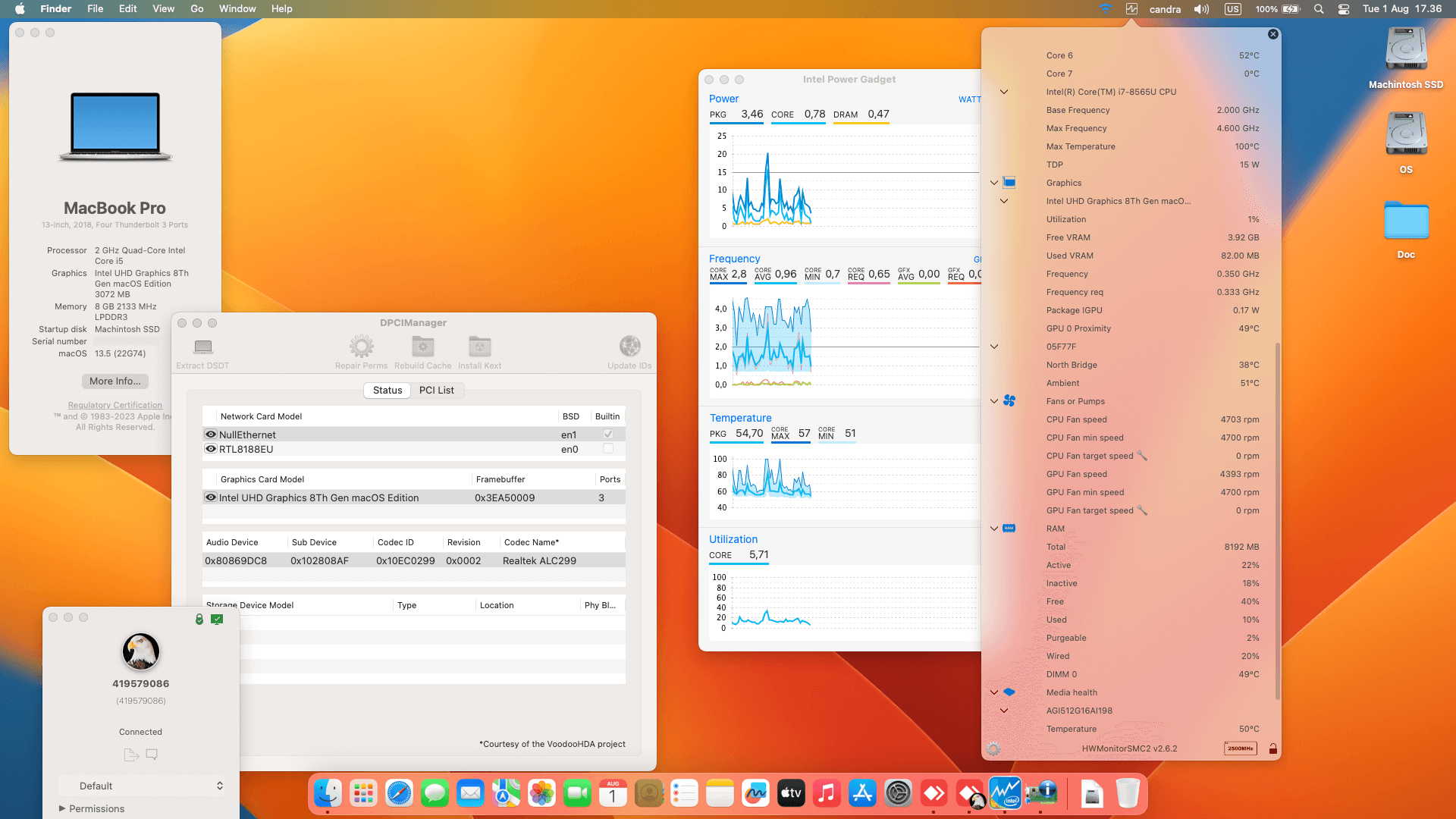 Success Hackintosh macOS Ventura 13.5 Build 22G74 in Dell XPS 13 9380